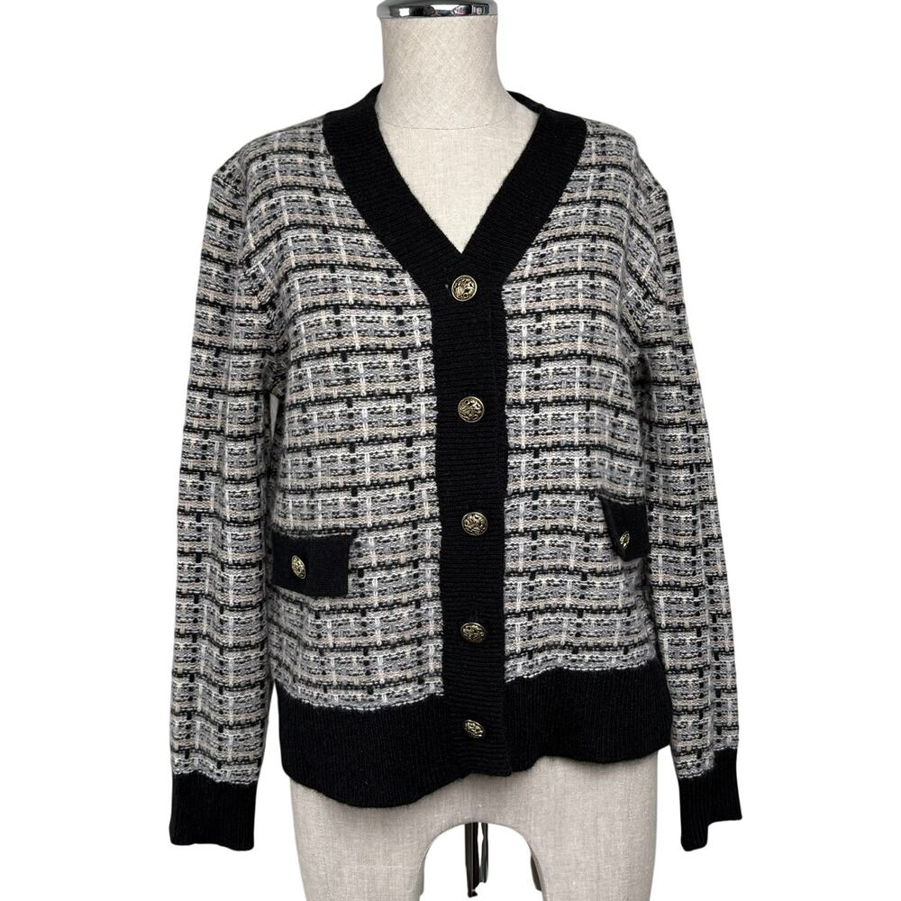 C by Bloomingdale’s 2 Ply Cashmere Tweed-Look Cardigan Preppy French Sz XS